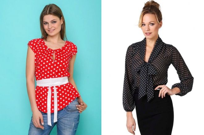 блузки в горошек из шелка