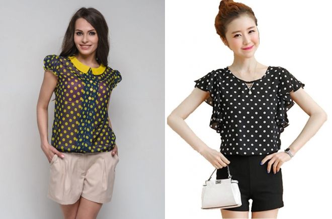 блузки в горошек с коротким рукавом