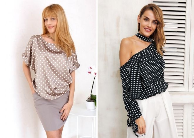модели блузок в горошек