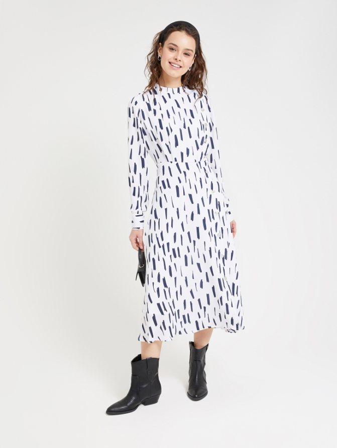 платье миди с принтом (белый принт, L)